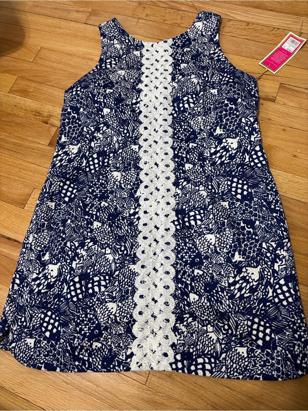 Lilly Pulitzer Navy and White Printed Sleeveless Shift Dress with Pink Zip